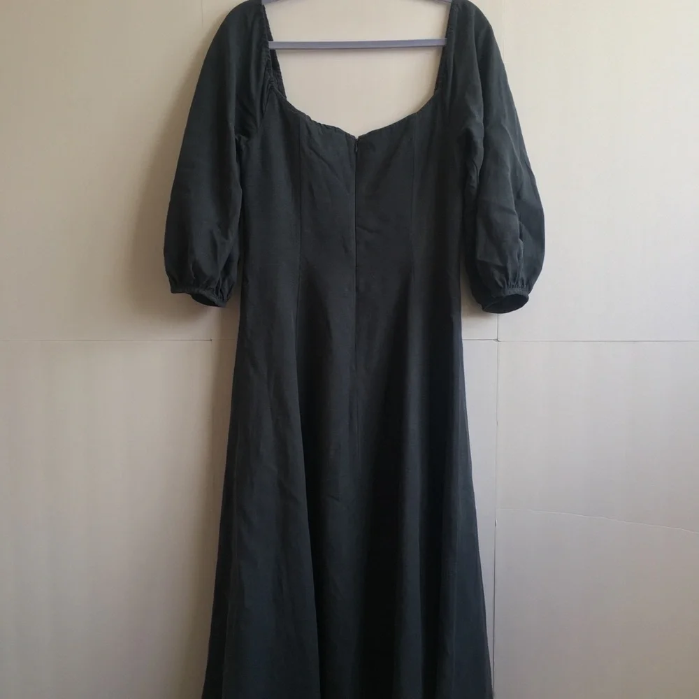 Mara Hoffman Mika Puff-Sleeve Linen Blend Button-Front Maxi Dress in Navy Blue - Picture 7 of 12